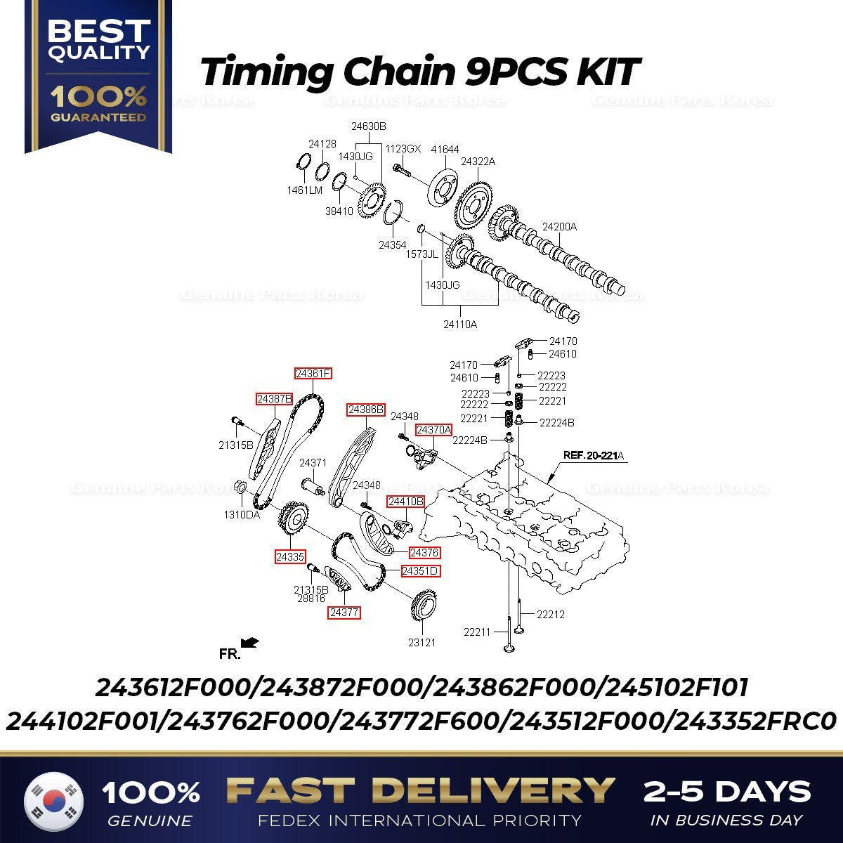 Genuine Timing Chain 9PCS KIT for Hyundai Santa Fe