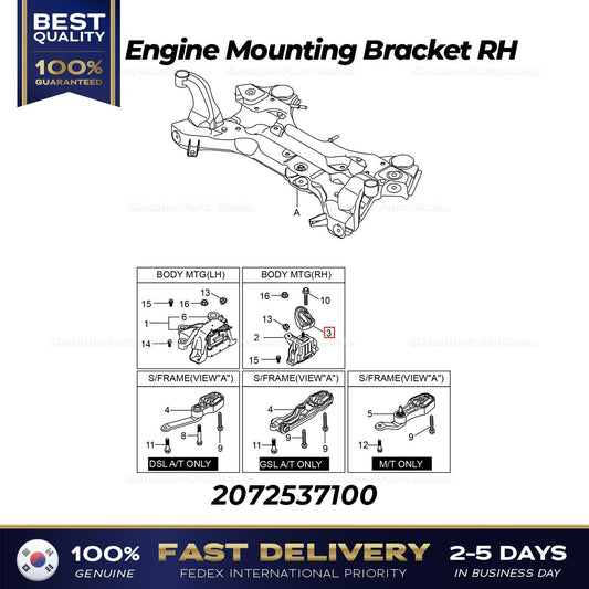 Genuine Engine Mounting Bracket RH 2072537100 for Ssangyong Beautiful Korando
