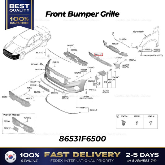 Genuine Front Bumper Grille 86531F6500 for Kia Cadenza