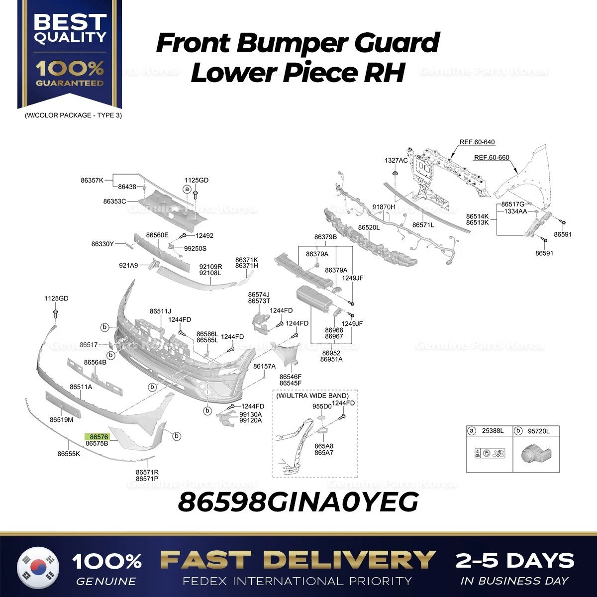 ⭐Genuine⭐ Front Bumper Guard Lower Piece RH 86598GINA0YEG for Hyundai Ioniq 5