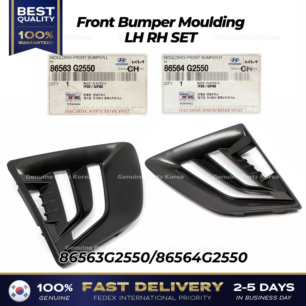 ⭐Genuine⭐ Front Bumper Moulding LH+RH 86563G2550 86564G2550 for Hyundai Ioniq
