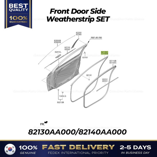 ⭐Genuine⭐ Front Door Side Weatherstrip SET 82130AA000 82140AA000 for Elantra