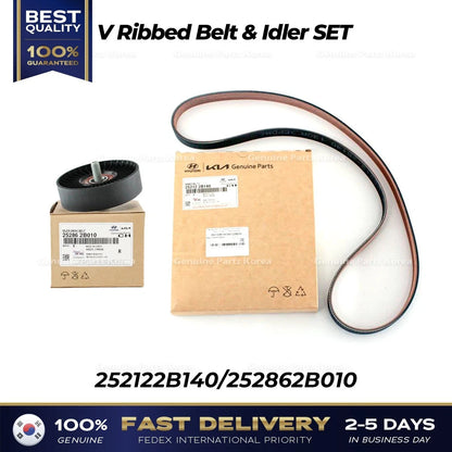 Genuine V Ribbed Belt & Idler SET 252122B140 252862B010 for Hyundai Accent