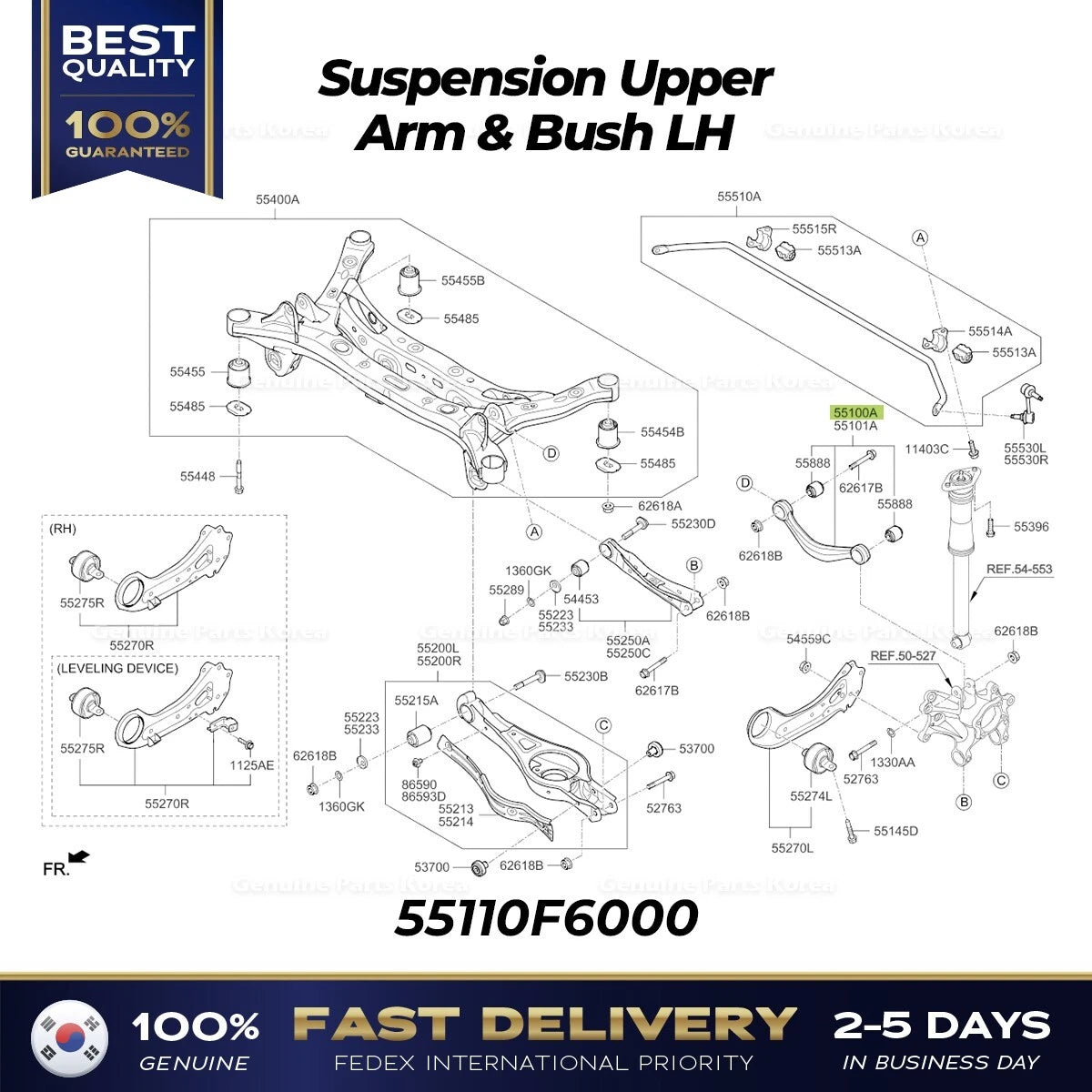 ⭐Genuine⭐ Suspension Upper Arm & Bush LH 55110F6000 for Kia Cadenza