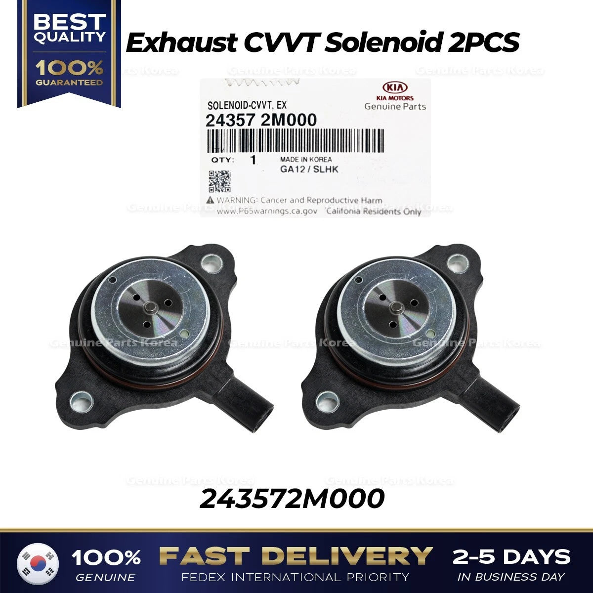 ⭐Genuine⭐ Exhaust CVVT Solenoid 2PCS 243572M000 for Hyundai Kia