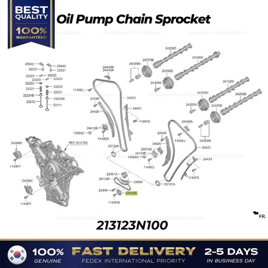 ⭐Genuine⭐ Oil Pump Chain Sprocket 213123N100 for Hyundai Genesis Kia Carnival