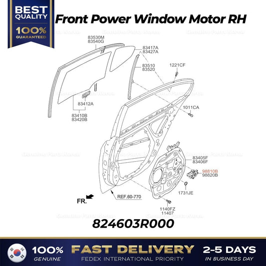 Genuine Front Power Window Motor RH 824603R000 for Kia Cadenza