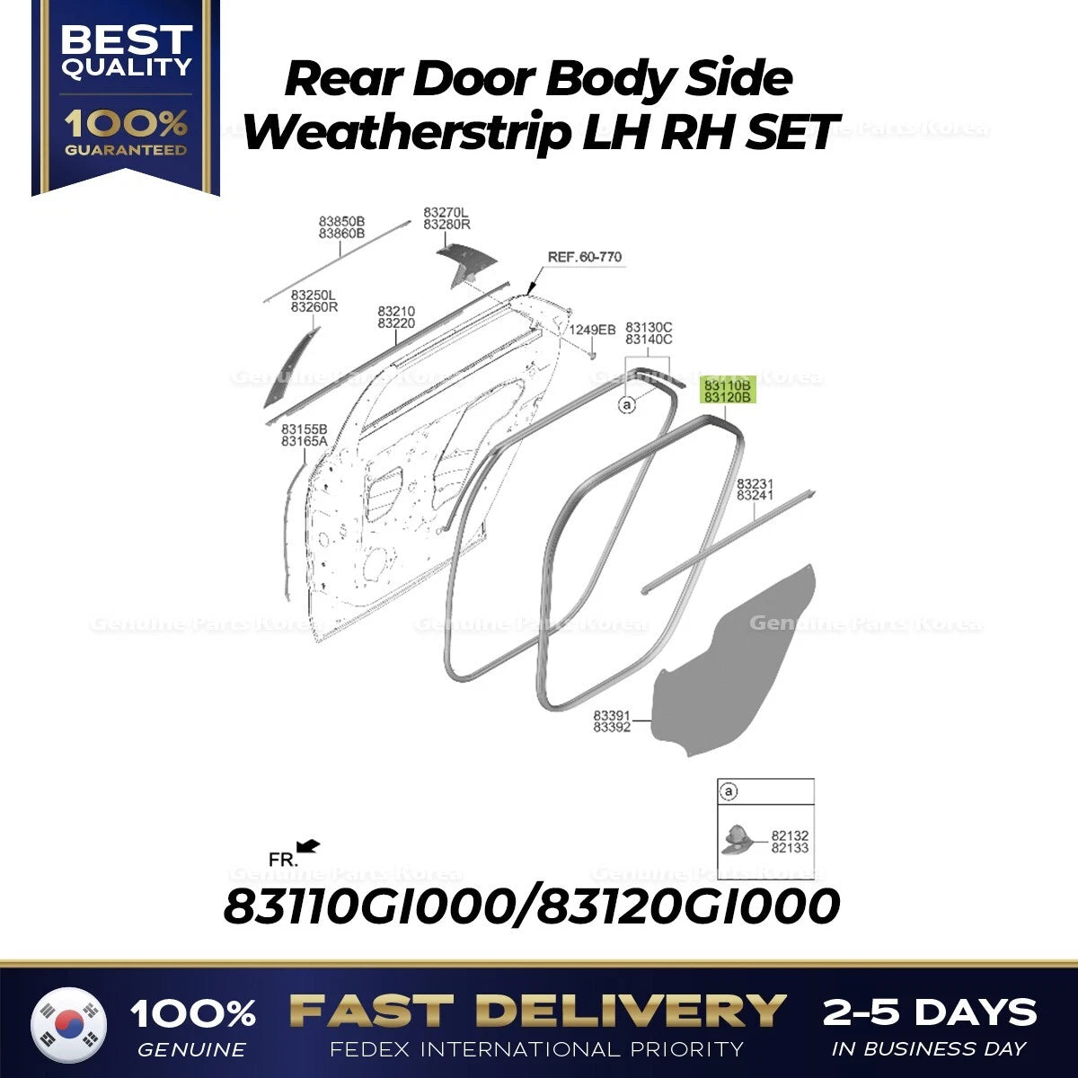 ⭐Genuine⭐ Rear Door Body Side Weatherstrip LH RH SET for Hyundai Ioniq 5