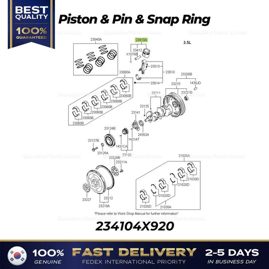 ⭐Genuine⭐ Piston & Pin & Snap Ring 234104X920 for Hyundai Terracan Kia Sedona