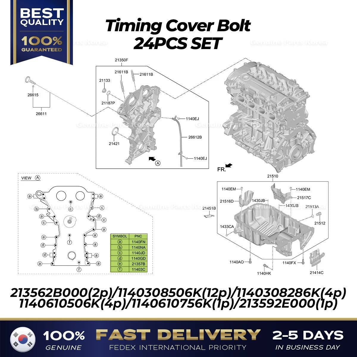 ⭐Genuine⭐ Timing Cover Bolt 24PCS SET for Hyundai Sonata