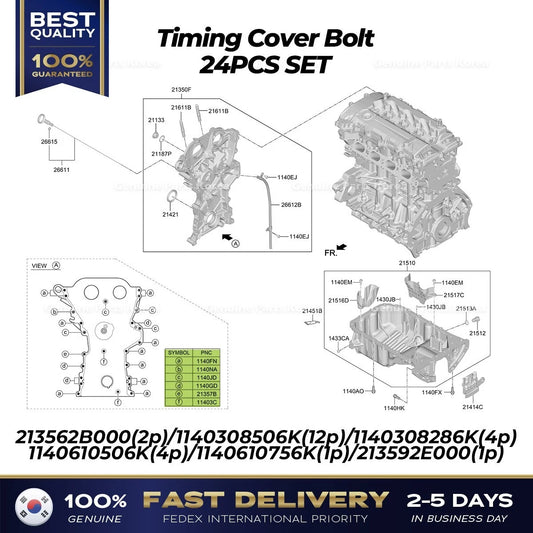 ⭐Genuine⭐ Timing Cover Bolt 24PCS SET for Hyundai Sonata