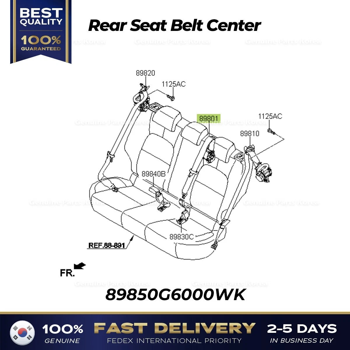 ⭐Genuine⭐ Rear Seat Belt Center 89850G6000WK for Kia Picanto