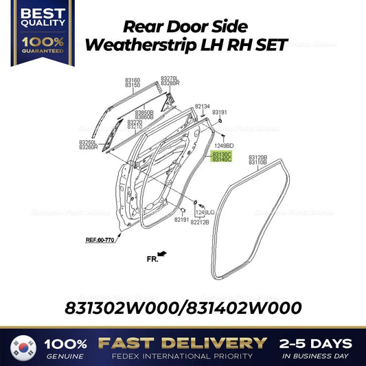 ⭐Genuine⭐ Rear Door Side Weatherstrip LH RH SET for Hyundai Santa Fe