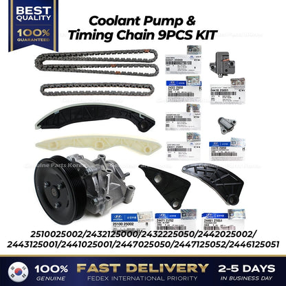 Genuine Coolant Pump & Timing Chain 9PCS SET 2510025002 for Hyundai Kia