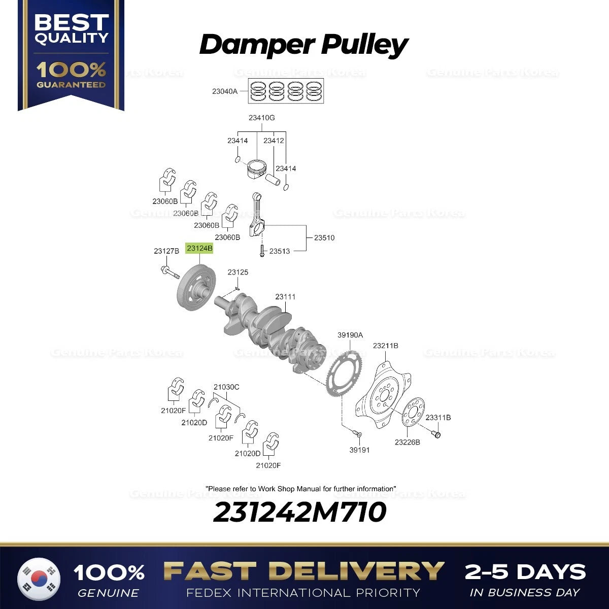 ⭐Genuine⭐ Damper Pulley 231242M710 for Hyundai Elantra Kona Kia K5