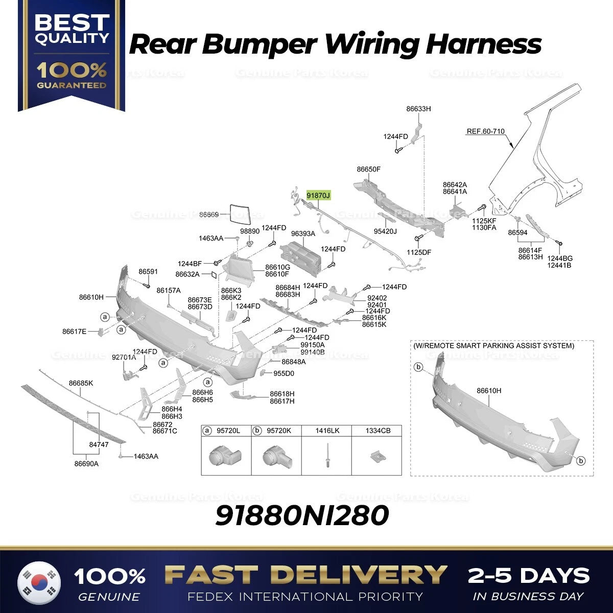 ⭐Genuine⭐ Rear Bumper Wiring Harness 91880NI280 for Hyundai Ioniq 5 N