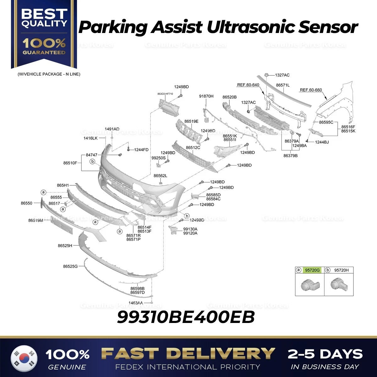 ⭐Genuine⭐ Parking Assist Ultrasonic Sensor 99310BE400EB for Hyundai Kona