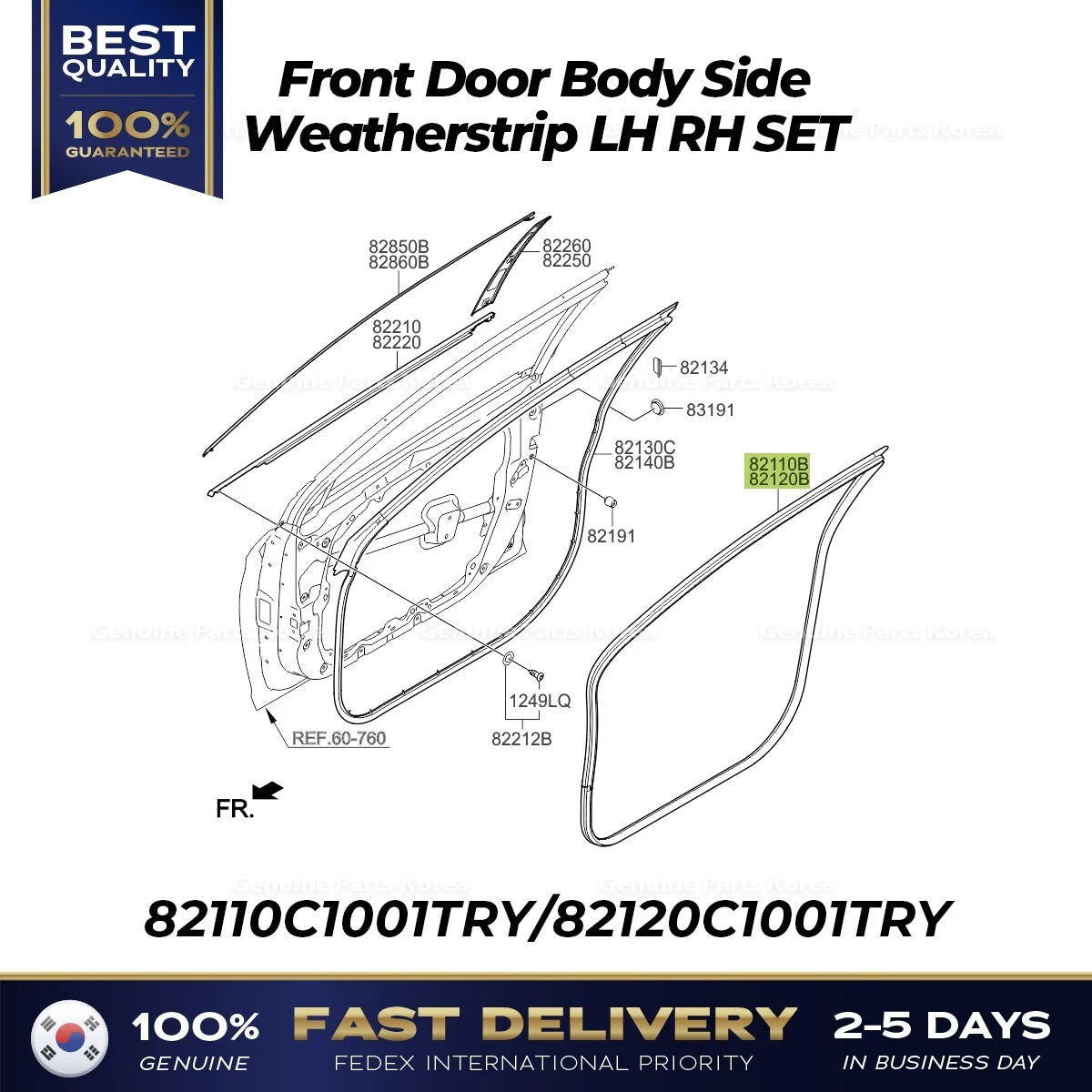 ⭐Genuine⭐ Front Door Body Side Weatherstrip LH RH SET for Hyundai Sonata