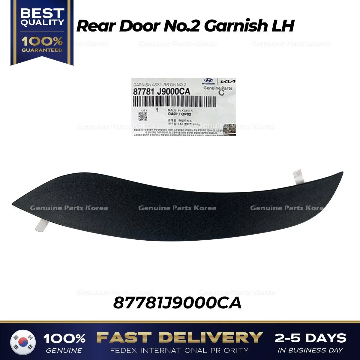 ⭐Genuine⭐ Rear Door No.2 Garnish LH 87781J9000CA for Hyundai Kona