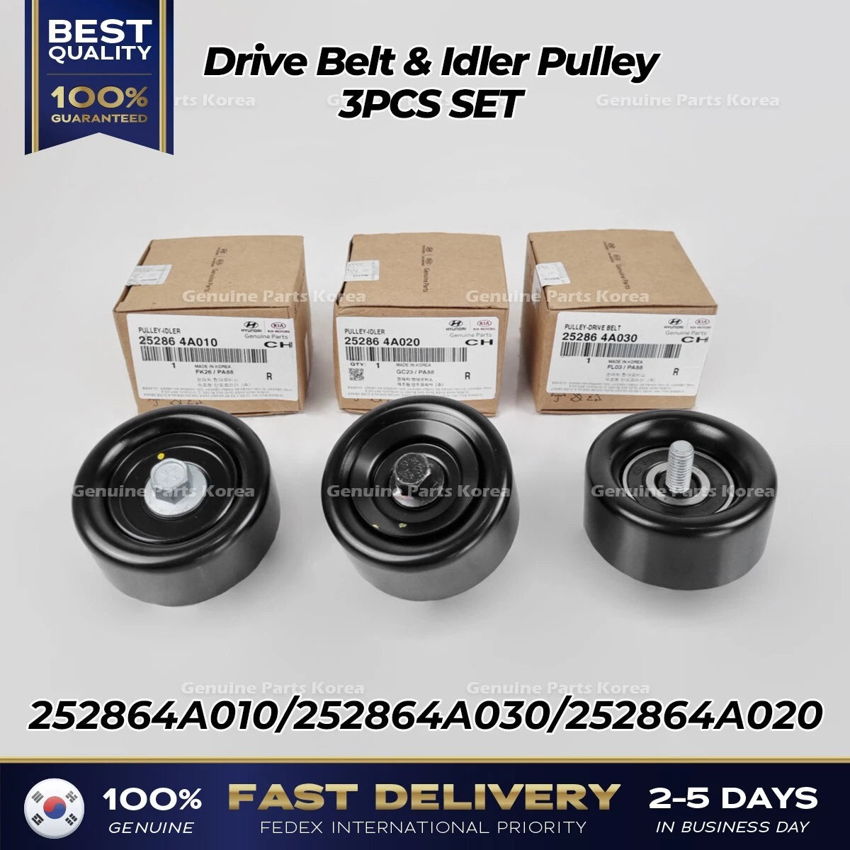 ⭐Genuine⭐ Drive Belt & Idler Pulley 3PCS SET for Hyundai H1 Grand Starex