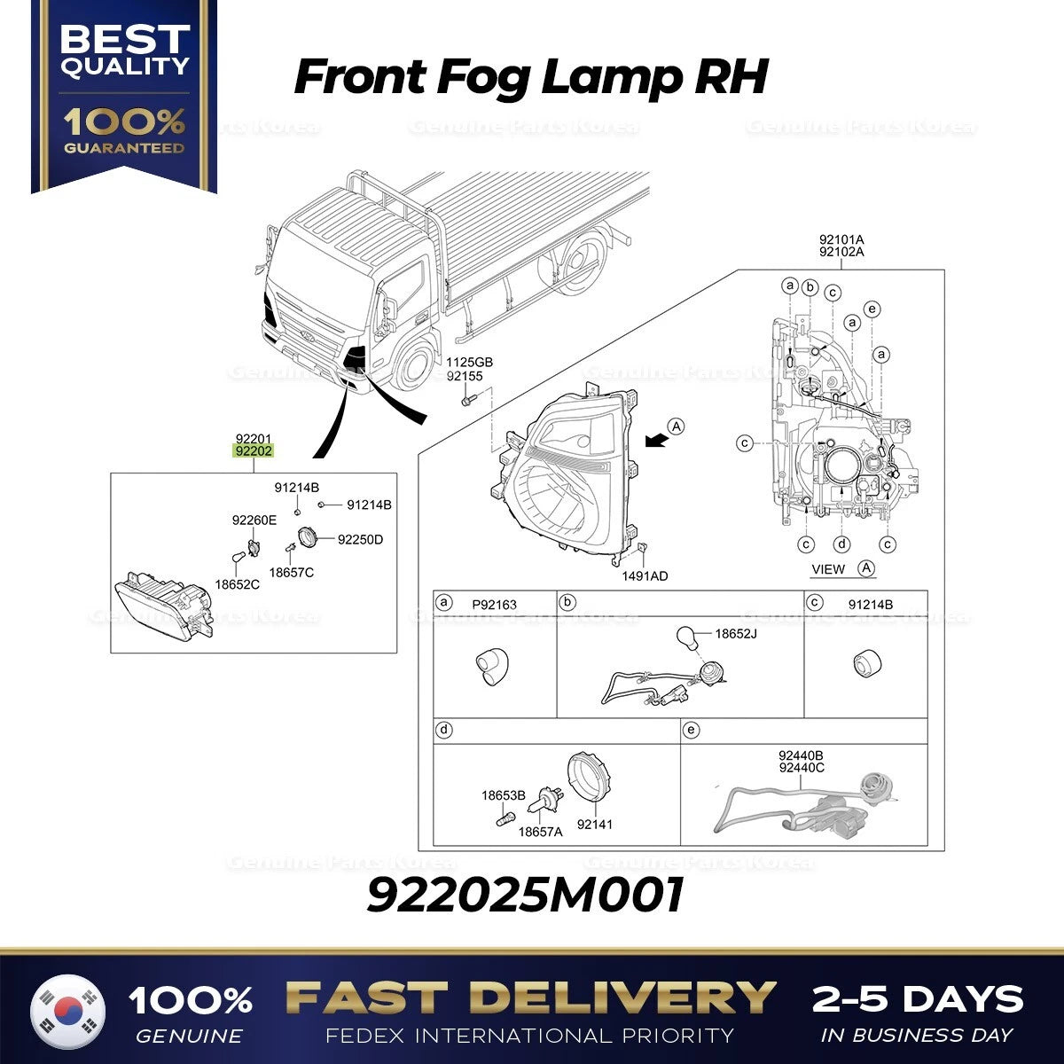 ⭐Genuine⭐ Front Fog Lamp RH 922025M001 for Hyundai Mighty
