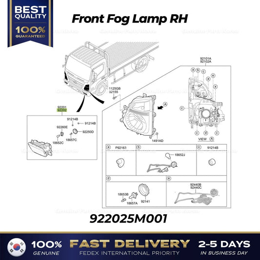 ⭐Genuine⭐ Front Fog Lamp RH 922025M001 for Hyundai Mighty