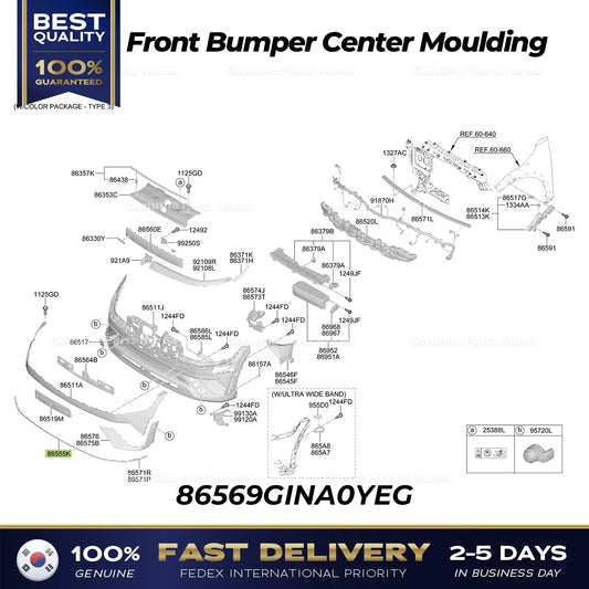 ⭐Genuine⭐ Front Bumper Center Moulding 86569GINA0YEG for Hyundai Ioniq 5