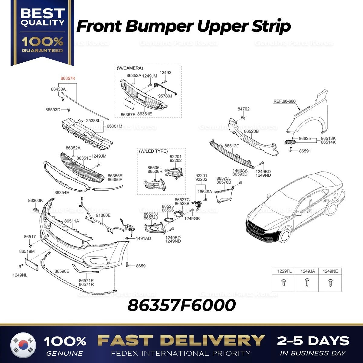 ⭐Genuine⭐ Front Bumper Upper Strip 86357F6000 for Kia Cadenza