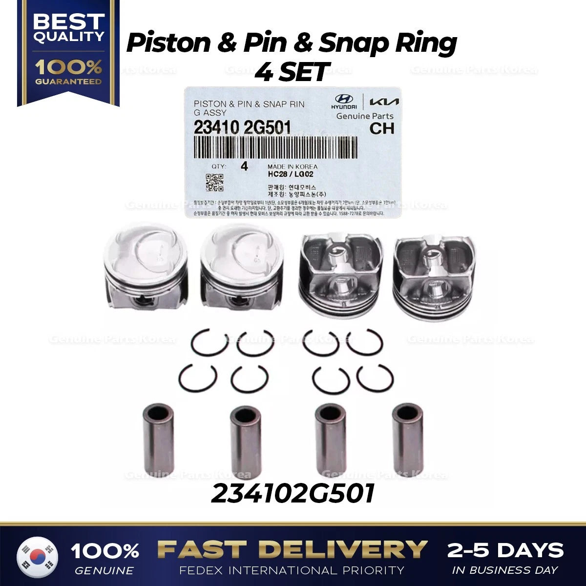⭐Genuine⭐ Piston & Pin & Snap Ring 4SET 234102G501 for Hyundai Santa Fe Kia