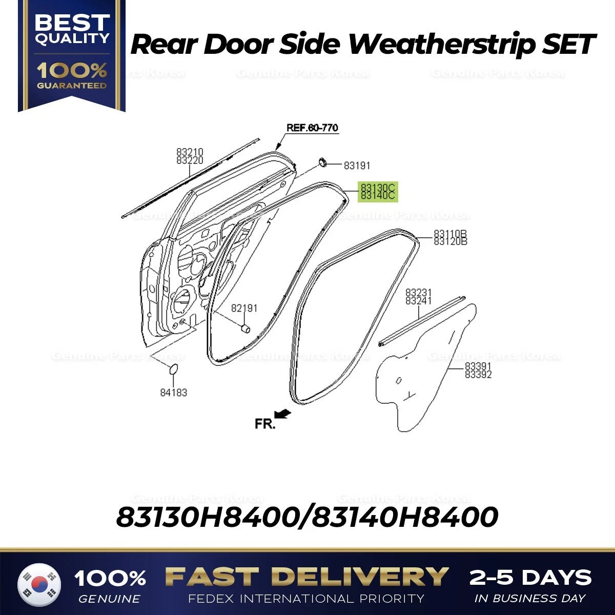 ⭐Genuine⭐ Rear Door Side Weatherstrip SET 83130H8400 83140H8400 for Kia Stonic