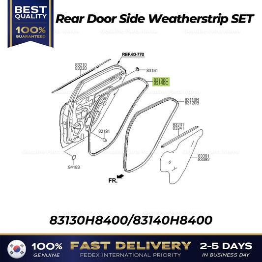 ⭐Genuine⭐ Rear Door Side Weatherstrip SET 83130H8400 83140H8400 for Kia Stonic