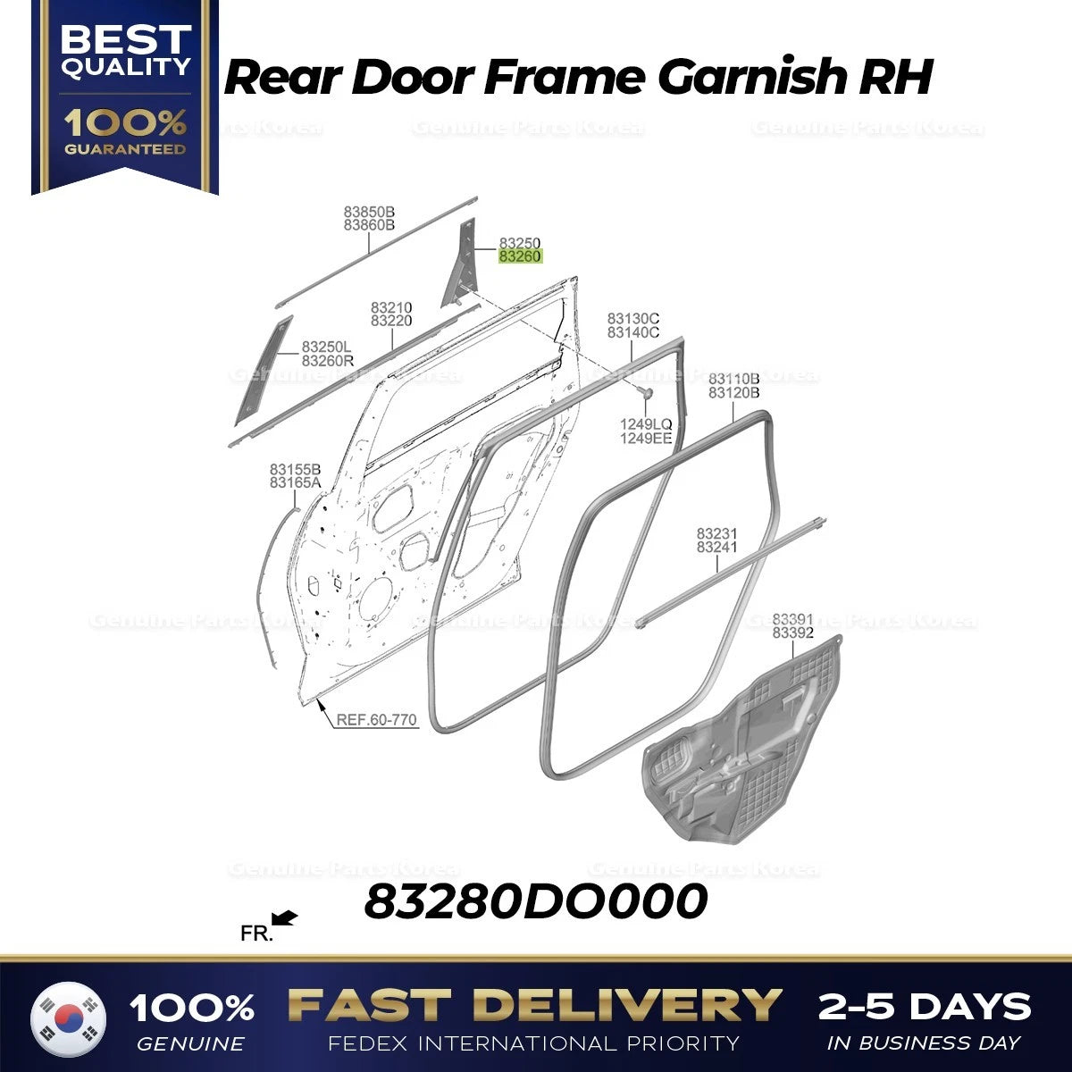 ⭐Genuine⭐ Rear Door Frame Garnish RH 83280DO000 for Kia EV9