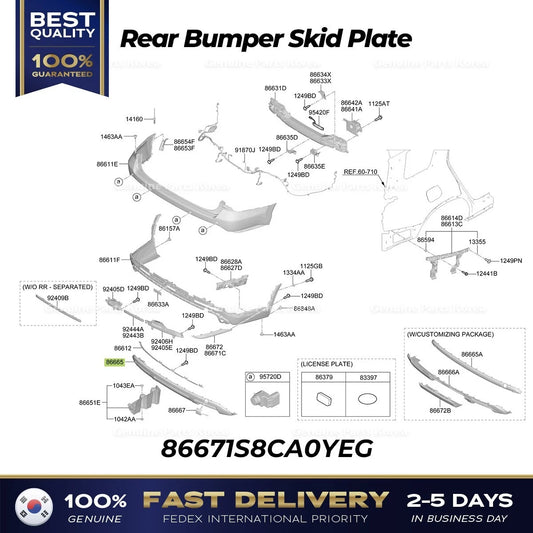 ⭐Genuine⭐ Rear Bumper Skid Plate 86671S8CA0YEG for Hyundai Palisade