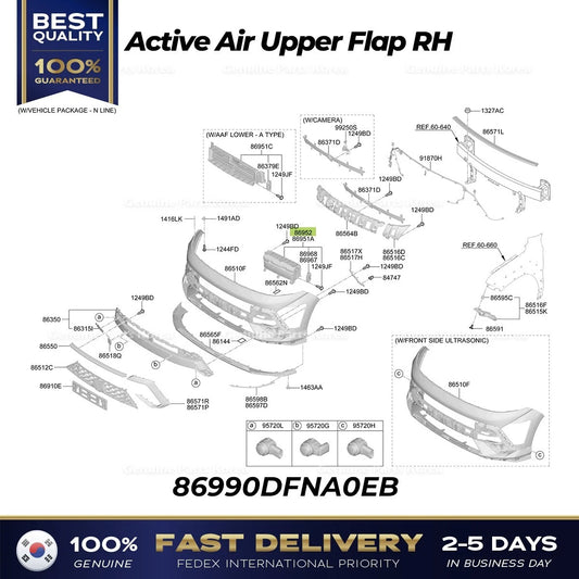 ⭐Genuine⭐ Active Air Upper Flap RH 86990DFNA0EB for Hyundai Kona Hybrid