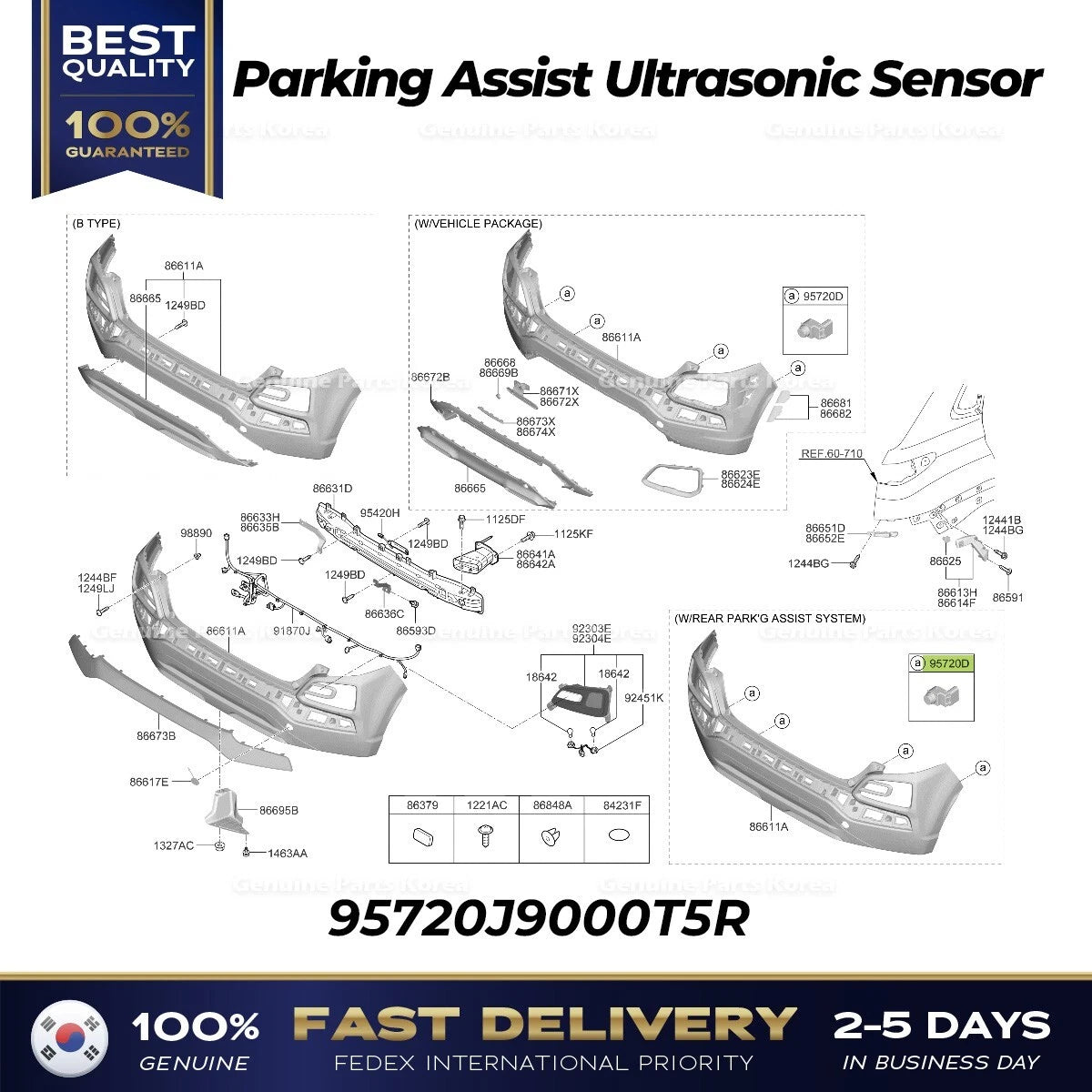 ⭐Genuine⭐ Parking Assist Ultrasonic Sensor 95720J9000T5R for Hyundai Kona