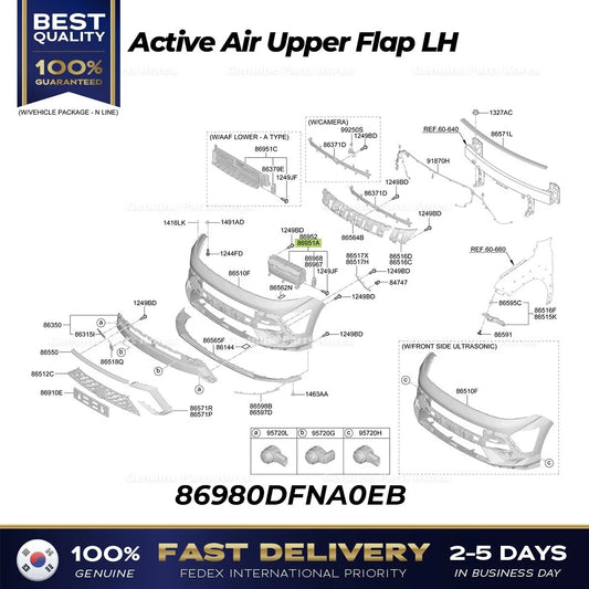 ⭐Genuine⭐ Active Air Upper Flap LH 86980DFNA0EB for Hyundai Kona Hybrid