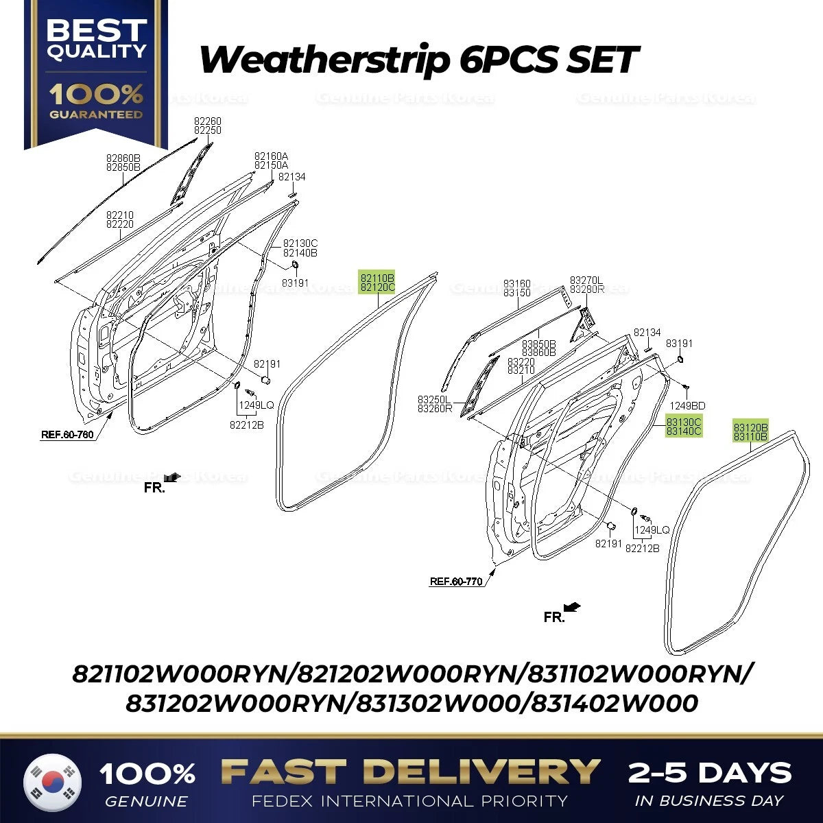 ⭐Genuine⭐ Weatherstrip 6PCS SET for Hyundai Santa Fe
