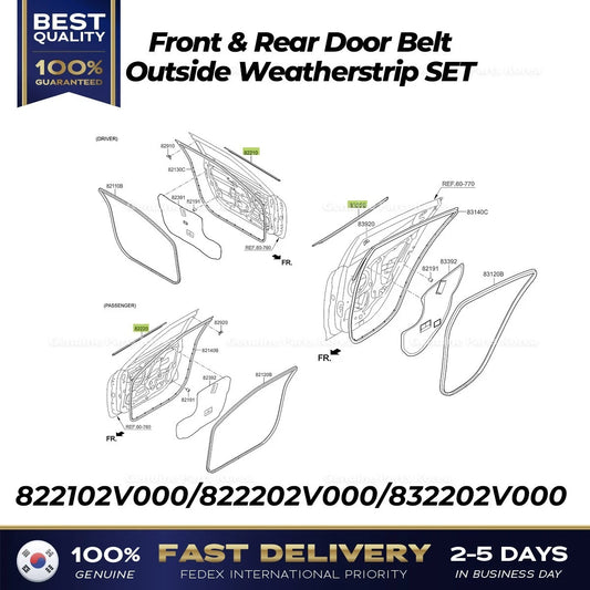 ⭐Genuine⭐ Front & Rear Door Belt Outside Weatherstrip SET for Hyundai Veloster