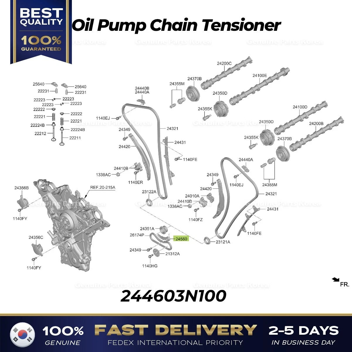 ⭐Genuine⭐ Oil Pump Chain Tensioner 244603N100 for Hyundai Genesis Kia Carnival