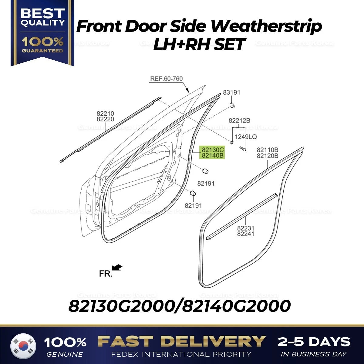 ⭐Genuine⭐ Front Door Side Weatherstrip LH RH SET for Hyundai Ioniq