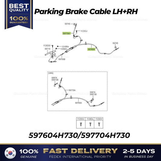 ⭐Genuine⭐ Parking Brake Cable LH RH 597604H730 597704H730 for Hyundai H1