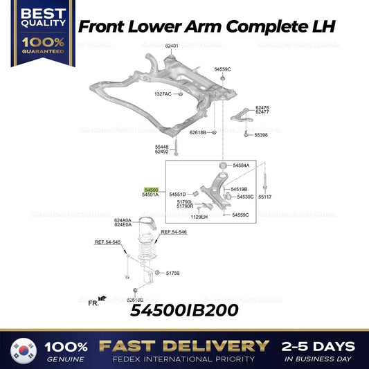 ⭐Genuine⭐ Front Lower Arm Complete LH 54500IB200 for Hyundai Elantra N