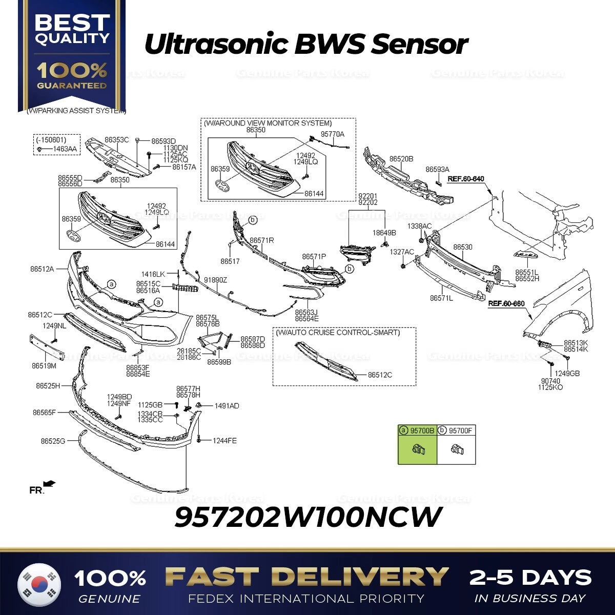 ⭐Genuine⭐ Ultrasonic BWS Sensor 957202W100NCW for Hyundai Santa Fe