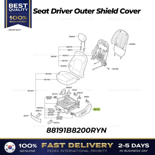 ⭐Genuine⭐ Seat Driver Outer Shield Cover 88191B8200RYN for Hyundai Santa Fe