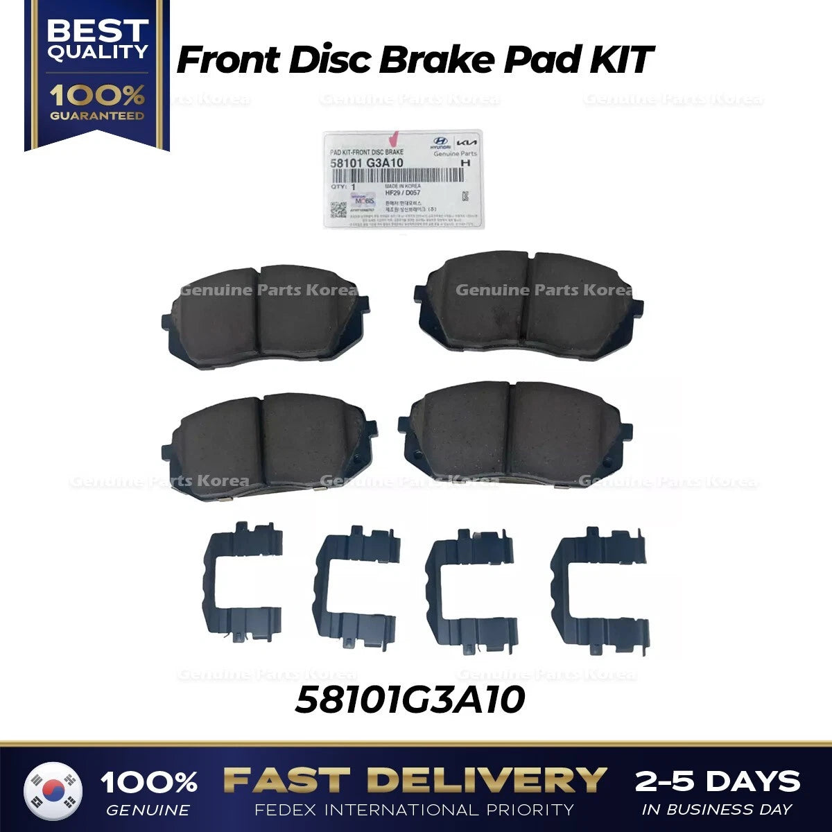 ⭐Genuine⭐ Front Disc Brake Pad KIT 58101G3A10 for Hyundai Elantra GT