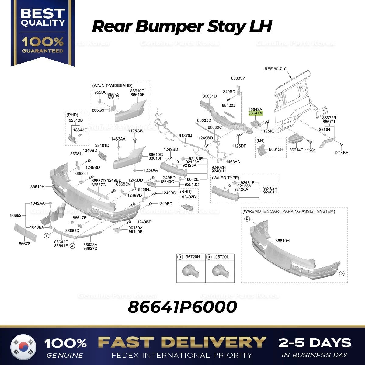 ⭐Genuine⭐ Rear Bumper Stay LH 86641P6000 for Hyundai Santa Fe Hybrid