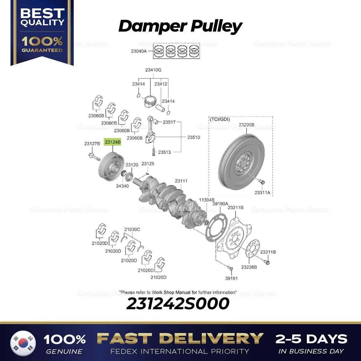 ⭐Genuine⭐ Damper Pulley 231242S000 for Hyundai Santa Fe Kia Sorento