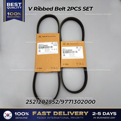 Genuine V Ribbed Belt 2PCS SET 2521202552 9771302000 for Hyundai i10