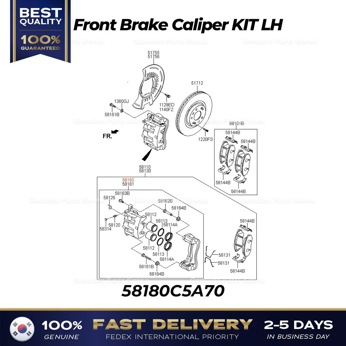 ⭐Genuine⭐ Front Brake Caliper KIT LH 58180C5A70 for Kia Sorento