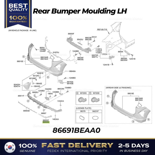 ⭐Genuine⭐ Rear Bumper Moulding LH 86691BEAA0 for Hyundai Kona N
